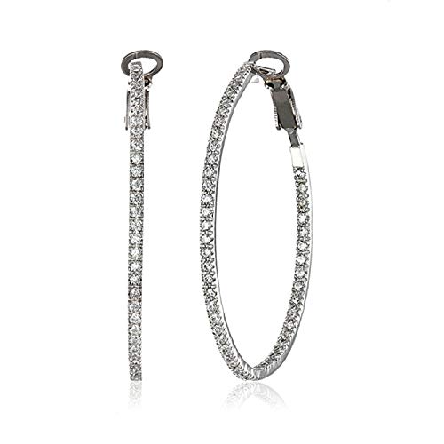 Plated Earrings Hoop Zircon Rhinestones Round Stud Various Styles Earrings for Girls Womens (7cm Hoop - Sliver)