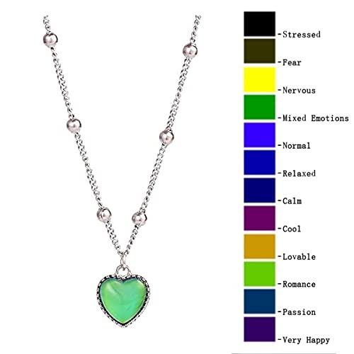 Image of Yocoyee Color Change Love Heart Pendant Necklace Temperature Sense Color Changing Glass Beaded Link Chain Trendy Necklace For Women Girl