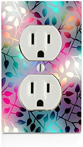 Colorful Neon Leaves Decorative Blue Pink Red Colors Electric Outlet Wall Cover Plate (not decal)