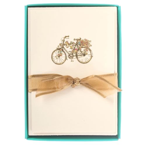 Image of Graphique Flower Bicycle La Petite Presse Boxed Notecards, 10 Embellished Gold Foil Blank Cards with Matching Envelopes and Storage Box, 3.25 inch x 4.75 inch