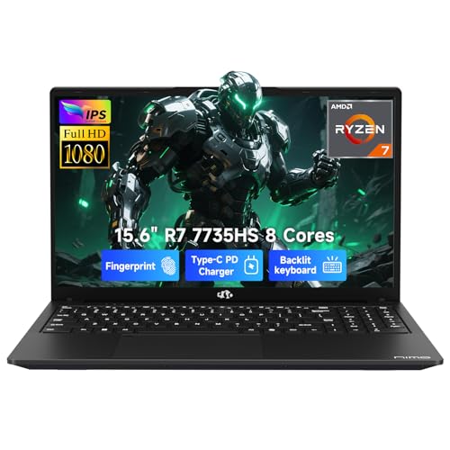 NIMO 2025 Light-Gaming-Laptop, 15.6" AMD 8 Cores Ryzen 7 7735HS (Up to 4.75GHz, Beat i7-12650H) 64GB DDR5 RAM 2TB SSD IPS FHD Computer with Radeon 680M 100W Type-C Backlit KB Fingerprint