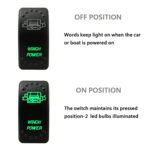 Image of Green Backlit Rocker Switch 5 Pin ON-Off Laser Etched Button Switch with Wires for Car Marine Boat UTV 20A /12V 10A /24V (Winch Power)