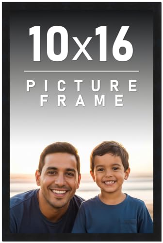 10x16 Frame Black Picture Frame - Complete Modern Photo Frame Includes UV Acrylic Shatter Guard Front, Acid Free Foam Backing Board, Hanging Hardware Wood Wall Frames for Family Photos - no Mat