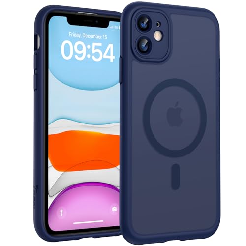 TOCOL Cover Magnetica per iPhone 11 6,1 Pollic, Compatibile con MagSafe, Protezione Fotocamera Integrata, Custodia Antiurto Traslucida Opaca, Blu