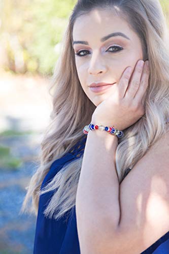 Fiona Accessories Americana Usa Flag Patriotic Stretch Bracelet Women – Military Pride Bracelet Bangle Gift – Premium Glass Bead Bracelet - Hand Painted Bracelet #TOP6