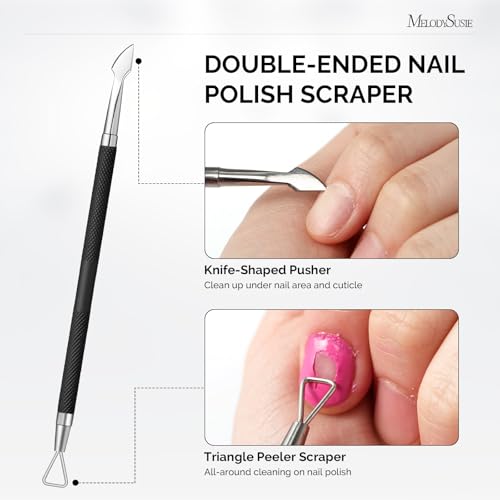 Image of MelodySusie 4 in 1 Stainless Steel Acrylic Nail Tool Kit, Black | Fake Nails Tips Cutter, Cuticle Trimmer,Cuticle Pusher, Nail Polish Scraper, Pedicure Manicure Tools for Home Salon