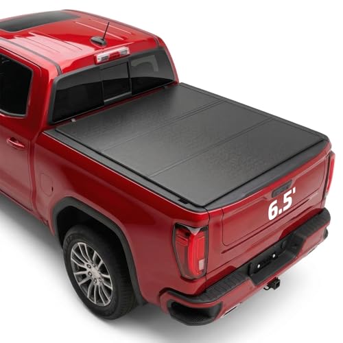 Image of BDFHYK Hard Tri-Fold Tonneau Cover for Chevy Silverado GMC Sierra 1500 2019-2026 6.6 FT (79.4 inch) Bed, Waterproof Low Profile Truck Bed Cover with Anti-Theft Lock, Easy Install for Camping Work Trucks