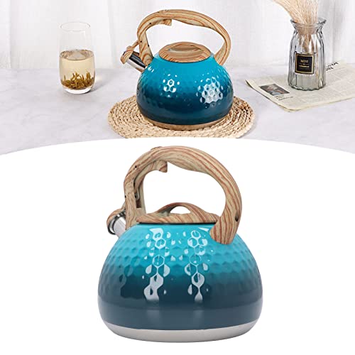 Chaleira de chá azul com assobio alto, fogão de aço inoxidável de grau alimentício 3L, boca larga, r