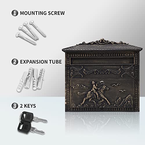 Yoocabinet Mailbox Wall Mount,Large Capacity Locking Mailbox for Outside, Rust-Proof Aluminum Hanging Secured Postbox, Security Key Drop Box,15.35 "x 16.14 "x3.54 Retro Horses by Yoocabinet - Image 6