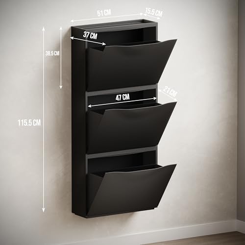 Image of Amazon Basics Stackable Wall Mount Storage Organizer - 3 Tier, Polypropylene Storage for Shoes, Toys, Books, Closet & Entryway, Multi-Purpose (51L x 15.5W x 115.5H cm), Black