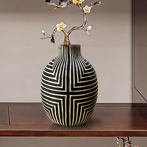 Vase noir et blanc pour décoration d'intérieur, vase géométrique moderne en céramique à motif solide pour la maison, la cuisine, la salle de bain (petite taille, 16 cm)
