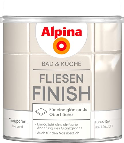 Alpina Bad & Küche Fliesen-Finish glänzend – hochglänzende Versiegelung für gestrichene Wandfliesen, schützt zuverlässig vor Feuchtigkeit & Schmutz, ideal für Bad, Küche & WC – 0,75L