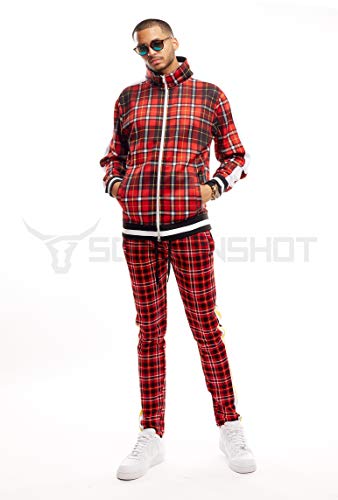 SCREENSHOT-F41902 Mens Urban Hip Hop Premium Track Jacket - Slim Fit Side Taping Urbanwear Fashion Top-Red-2XLarge