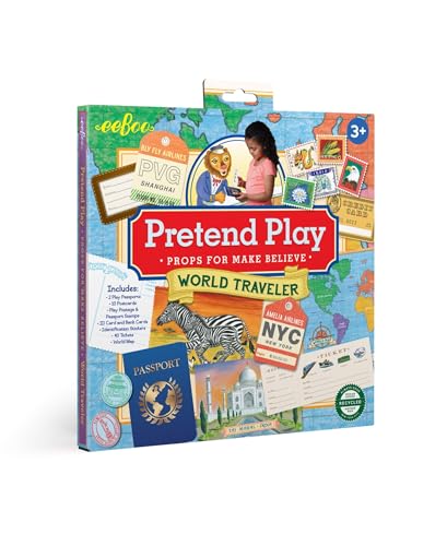 eeBoo World Traveler Pretend and Role Play Activity Set, Contains All of The Props Needed for Make Believe Travel Play, Ages 3 and Up