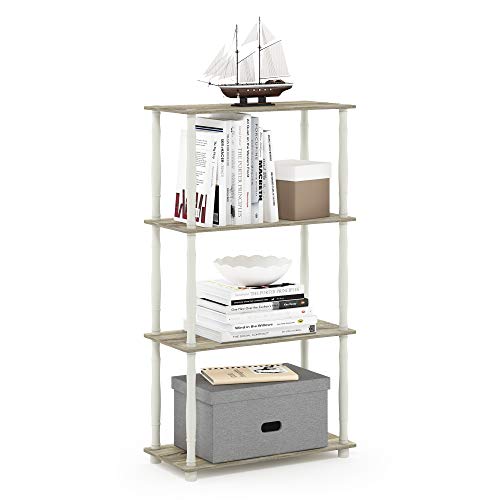 Image of Furinno Turn-N-Tube 4-Tier Multipurpose Shelf Display Rack, Classic Tubes, Sonoma Oak /White