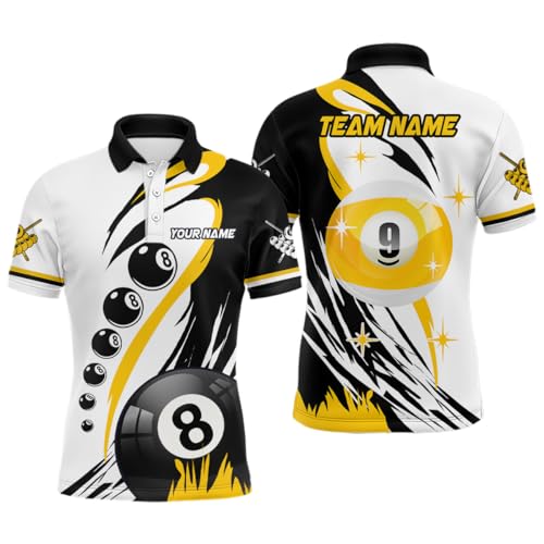 Personalized Pool Polo Shirts for Men - 8 Ball & 9 Ball Jerseys, Custom Team Name Attire, Perfect Gifts for Billiards Players