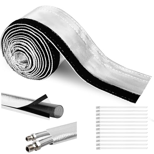 Wire Heat Shield for Hose Lines & Electrical Wiring, Heat Shield Wrap Automotive for Exhaust and High-Temperature Pipes with 20 Pcs Stainless Steel Ties, 3/4