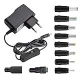 DC 12V 1A 12W Netzteil,1.5M Netzstecker für 12V kleine elektronische Geräte,CCTV-Kamera,WLAN-Router,Hub,LED-Streifen,Telekom,Speedport,Scanner,Schalter,Türklingel+10 Verschiedene Adapterköpfe