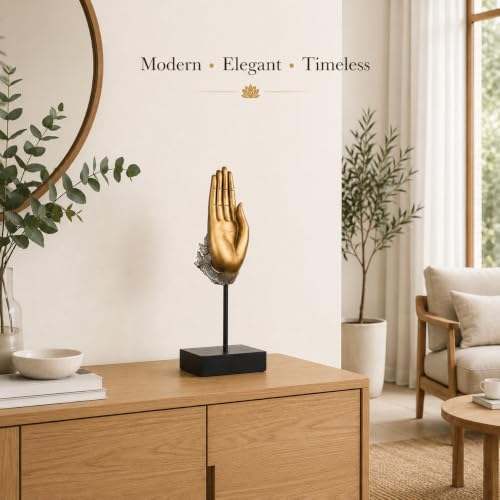 Image of ARMONIA Divine Blessing Mudra Figurine, Premium Polystone Hand Sculpture with Antique Golden Finish, Luxury Decorative Showpiece for Living Room, Office, Shelf, Tabletop & Home Decor, 13.3 Inches
