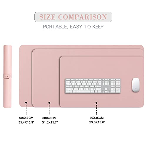 Image of Extended Mouse Pad Mat XXL Desk Pad Large Desk Mat 35.4 X 16.9 Desk Blotter Writing Pad for Laptop /Office /Home, PU Leather Waterproof +Suede Non-Slip 90 x 43cm (Pink)