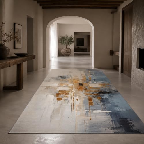 Tapis intérieur extérieur lavable gris bleu jaune carré pour canapé