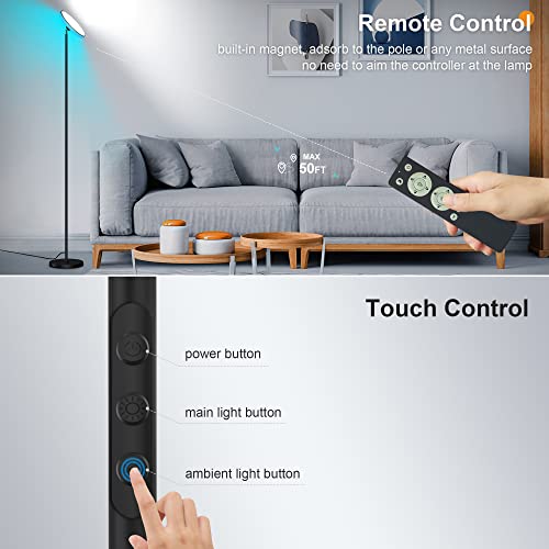 Floor Lamp,42W 3200Lm Bright Torchiere Sky Modern Led Lamps,Tall Standing Pole Light With Remote,5 Color Temperatures Dimmable,85% Energy Saving,Memory & Timer,For Living Room,Bedroom,Office(Black) #TOP4