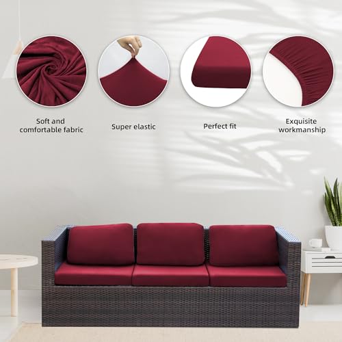 Image of 8Pcs Stretch Patio Cushion Covers,Outdoor Couch Covers Replacement,Outdoor Couch & Sofa Slipcovers,for Patio Furniture Cushion Covers,Washable Reusable urniture Protector (Wine Red,Cover Only)