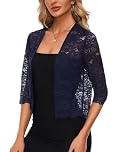 MINTLIMIT Bolero Cardigans for Women Open Front Bolero Shrugs Lace 3/4 Sleeve Dress Coat Elegant (Navy L)