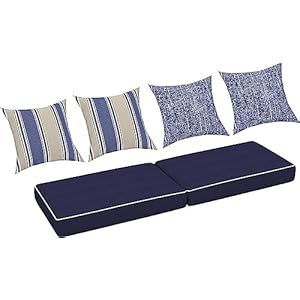 Birsppy Creative Living Outdoor Bench/Settee/Swing Cushion with Four Patio Decorative Pillows, 59”, Navy