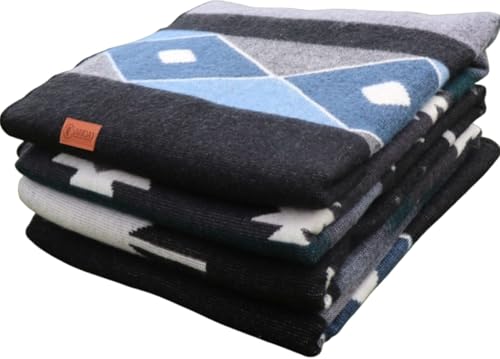 Image of Alpaca Wool Blanket, Throw Size 78 x 47, Reversible 2 in 1, Thick and Ultra Soft, Hypoallergenic, Non-Itchy, Handmade in Ecuador. Premium Alpaca Wool Thtow Blanket for Cozy Comfort. Blue and Grey.