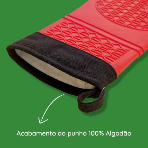 Luva Térmica De Silicone Manga Longa com Forro Vermelha Para Cozinha Forno Fogão