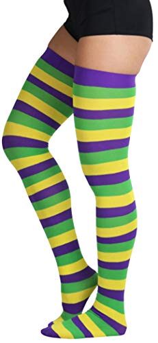 Image of ToBeInStyle Women's Vibrant Horizontal Wide Striped Thigh High Stockings
