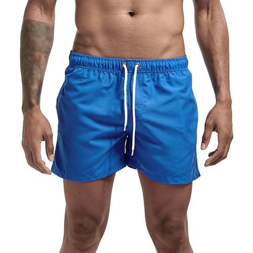 JEsilunmaMY Men's Solid Color Swim Trunks Quick Drying Beach Shorts with Pockets Casual Straight Swimwear Running Shorts