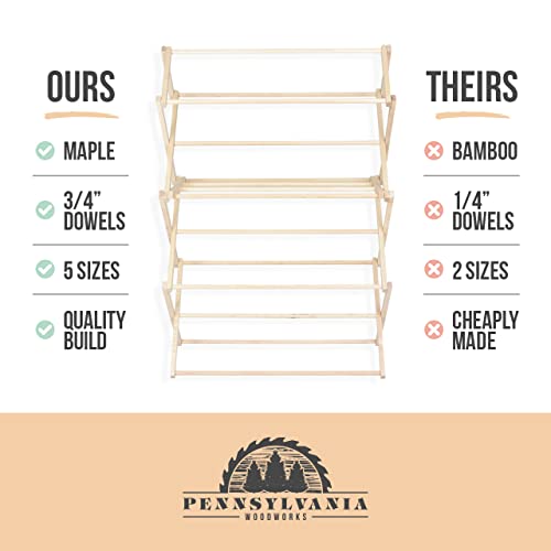 Pennsylvania Woodworks Clothes Drying Rack: Solid Maple Hard Wood Laundry Rack For Blankets, Towels, Bedding & More, Heavy Duty Folding Drying Rack, Made In Usa, No Assembly Needed, Xxlarge #TOP4