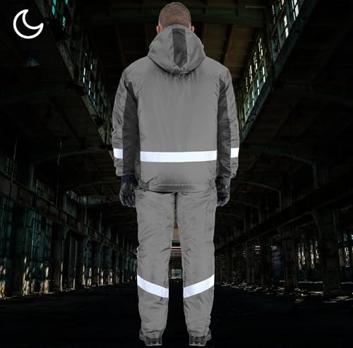 BWOLF Atom Set Arbeitskleidung Männer Winter Arbeitsjacke Herren + Winter Arbeitslatzhose Herren, Winddicht, wasserdicht, Warm mit Kapuze (Grau, S) – Bild 4