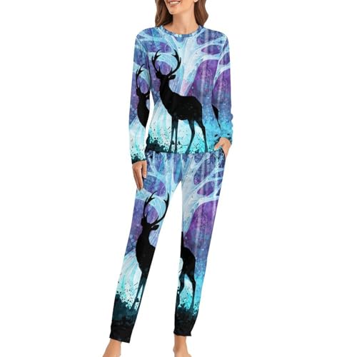 Pyjama femme manches longues Élan Fantastique contre le froid nocturne avec pantalon fluide