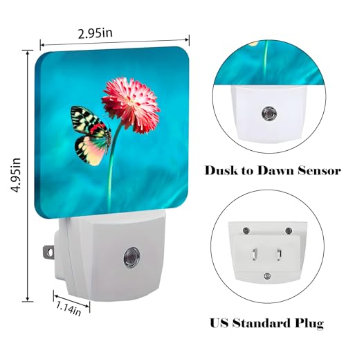 Image of Butterfly Pink Flower Night Light,Plug-in Night Lights with Dusk-to-Dawn Sensor for Stairway,Hallway,Bedroom Sleep Friendly Ideal for Women /Girls /Boys Gift,0.5w