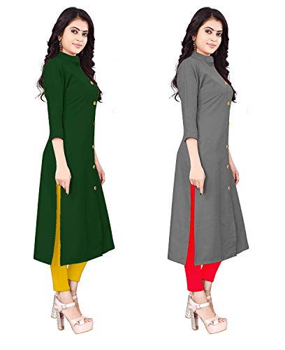 Image of NATEK Women's Cotton Straight Plain Kurtis Combo Pack of 2