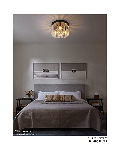 Coyilap Crystal Ceiling Light, Black Flush Mount Ceiling Light, Close To Ceiling Light Fixtures, Suitable For Kitchen, Bedroom, Living Room, Xdd006-3-Bk-M #TOP6