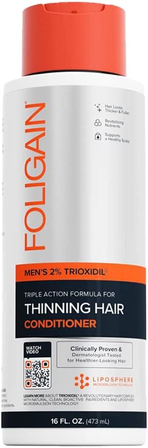 Foligain Triple Action Conditioner For Thinning Hair For Men with 2% Trioxidil | Men's Volumizing Conditioner (16oz) (15242)