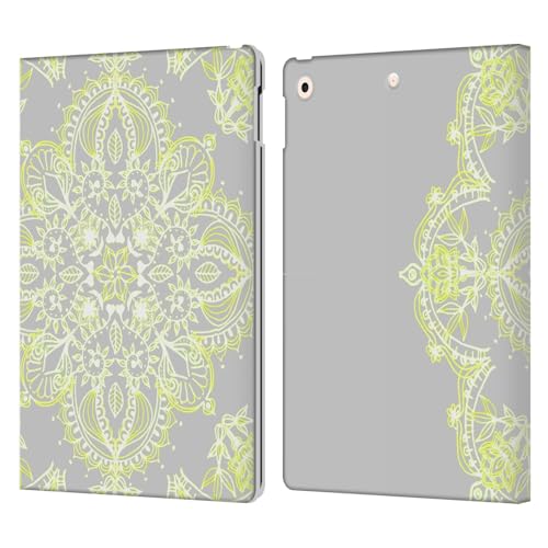 Housse cuir iPad 10.2 pour espace de travail et café mandala jaune