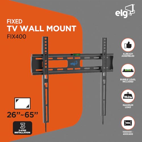 Image of ELG TV Wall Mount 32 to 77 Inches| Heavy Duty LED /HD /Smart Screens Wall Stand |VESA 100x100 to 400x400, Auto-Lock+Bubble|Universal FIX400.