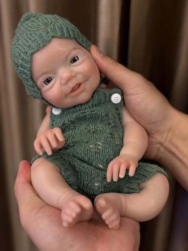 Muñeco bebé silicona realista 33 cm niño abierto boca miniatura 5