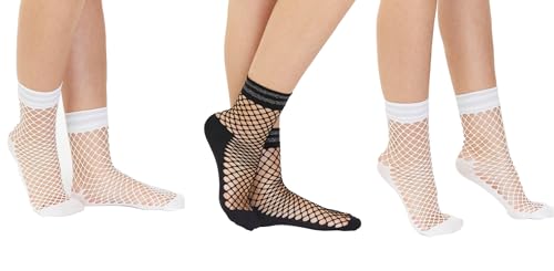 Image of SOLL Women Fishnet Ankle Socks | Fashion Ribbon Socks 3-pairs Size 5-9