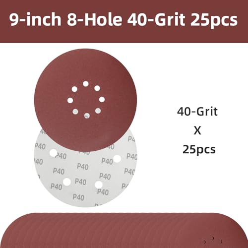MAXXT 225mm Drywall Sander Sandpaper #40 25Pcs Hook & Loop Discs - Aluminum Oxide - 8 Holes, 40 Sandpaper Not Compatible R7202-F - Image 3