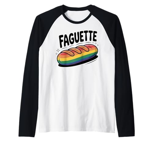 Funny Faguette Rainbow LGBTQ Pride Cute Baguette Juego de palabras Camiseta Manga Raglan