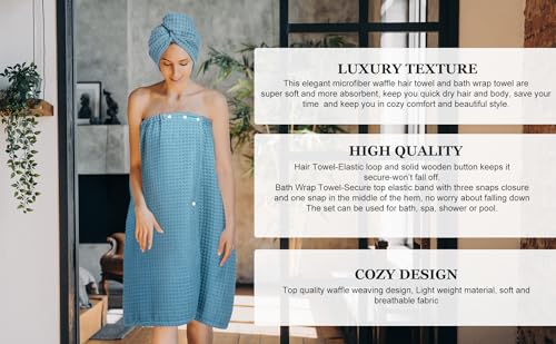 TOCOHO Conjunto de toalha de secagem de cabelo waffle de microfibra feminina e toalha de banho - ves