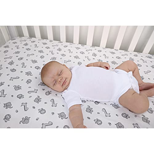 Safari Chevron Deluxe Flannel Fitted Crib Sheet-Safari Animal Print 100% Cotton Flannel, Gray, White, Fully Elasticized, 10 In Deep Pockets, Fits Standard Crib Mattress 28 In X 52 In #TOP3