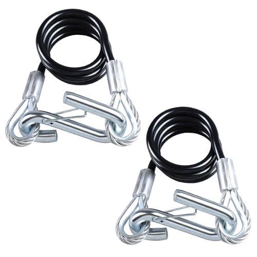 Image of 44 inch Trailer Safety Cables with 17 /32 inch S-Hooks 7500 lbs 2 Pack | 3 /8 inch Vinyl-Coated Galvanized Steel with 17 /32 inch S-Hooks, 7500 lbs Break Strength, 2-Pack Heavy Duty Towing Safety Chains