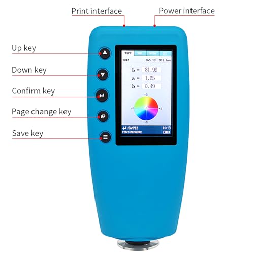 Handheld-Farbmessgerät, Farbsensor-Kolorimeter mit 2,8-Zoll-Bildschirm, Dual-Positionierungsmodi, automatische Kalibrierung, 4 mm Kaliber, 0,01 Genauigkeit für Kleidung und Druck